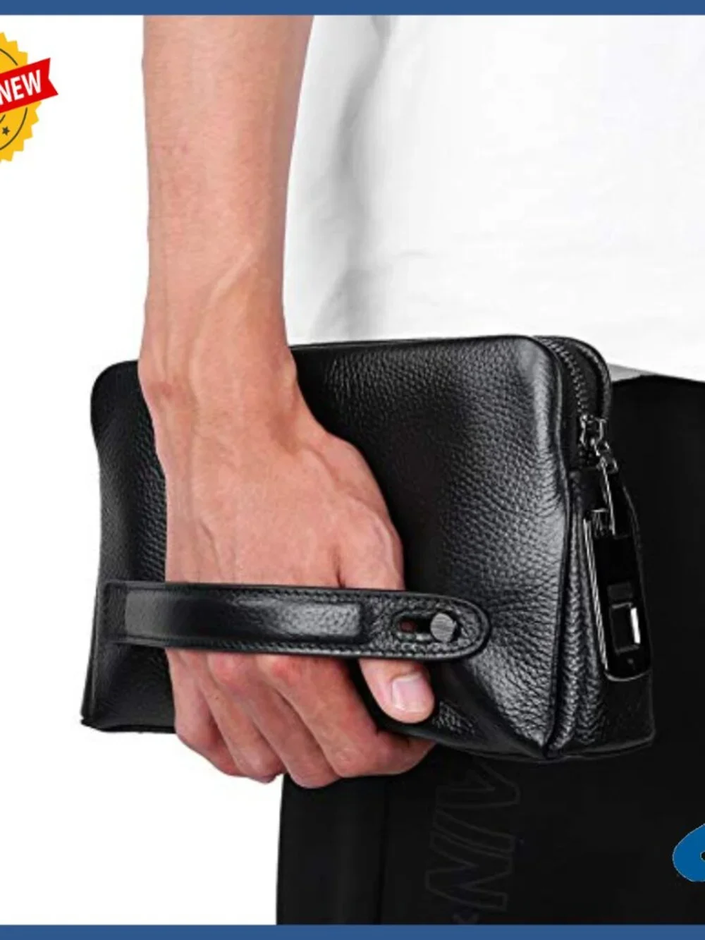 Large Leather Business Handbag Clutch with Fingerprint Security Lock